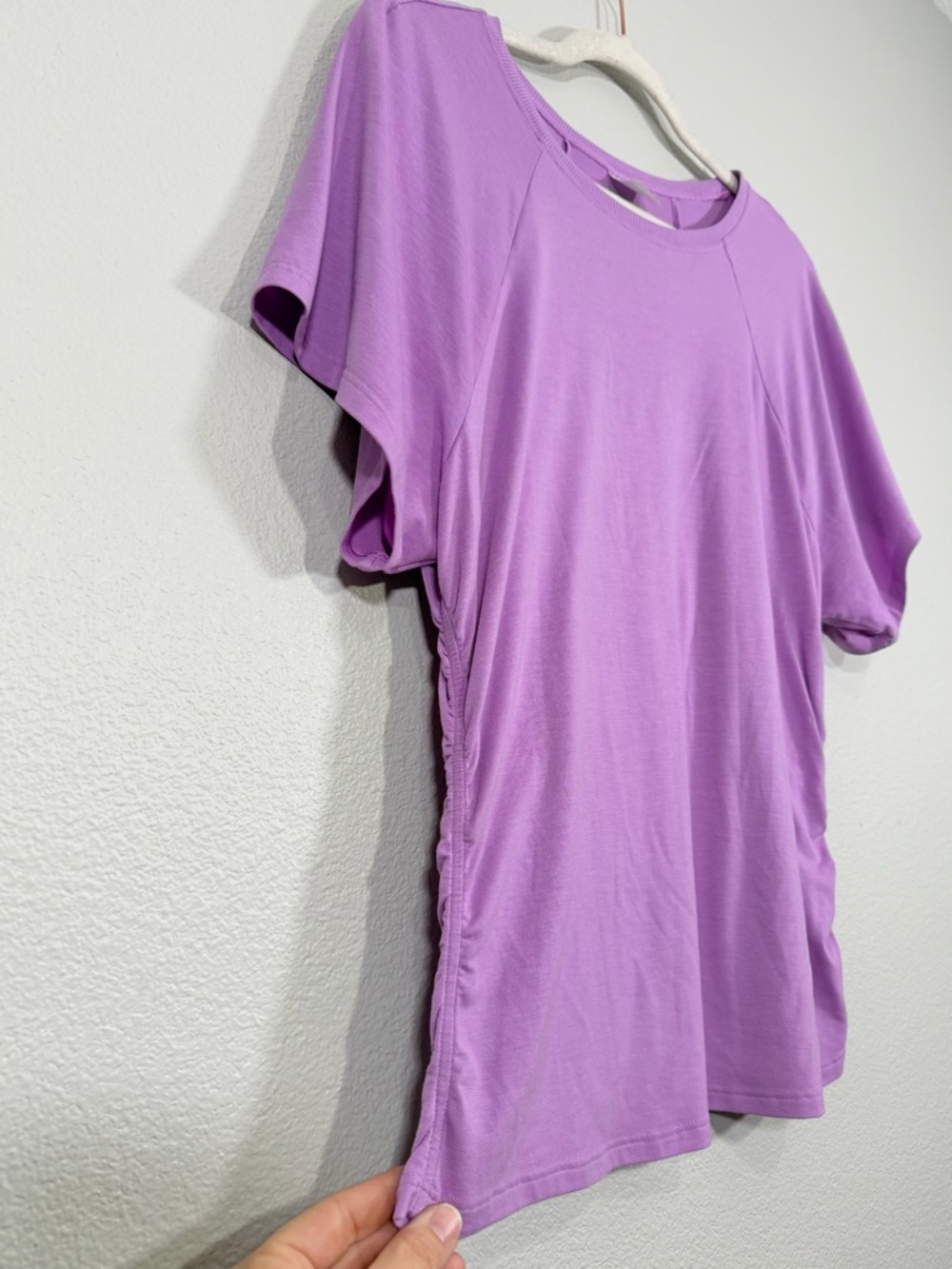 Athleta Shirt Active Performance Short Sleeve Top Side Ruching Purple Women L - Picture 2 of 6